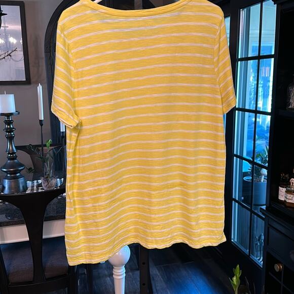 Talbots Yellow and White Striped Tee with Beaded Floral Accents Size 1 X - Picture 4 of 4